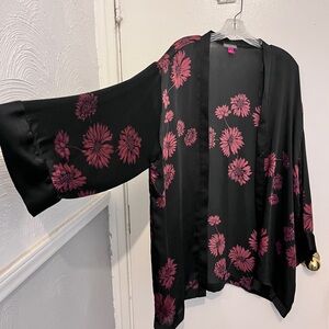 Black and Maroon Floral Kimono
